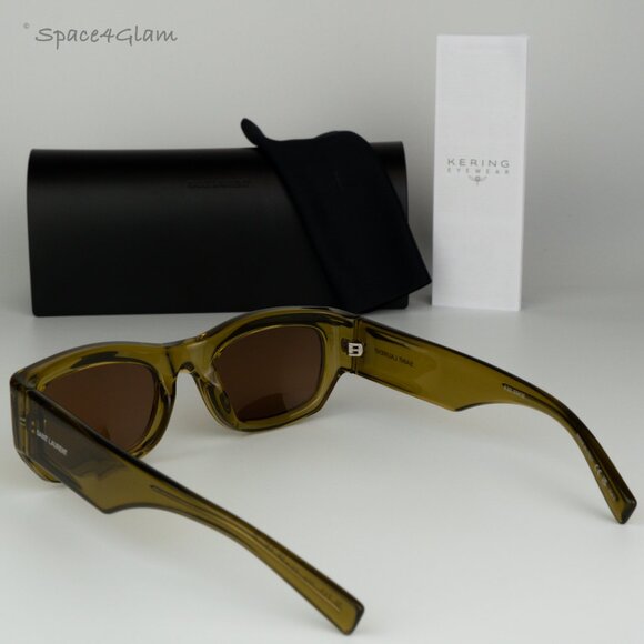 Saint Laurent Women Sunglasses Clear Acid Green Brown Rectangle SL713 004 NEW